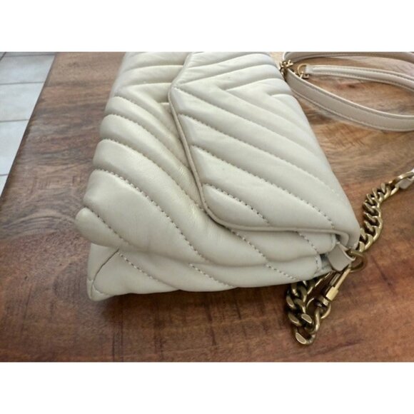 Quince Italian Leather Quilted Crossbody Bag Cream Beige Chain Strap Clutch - Picture 3 of 16